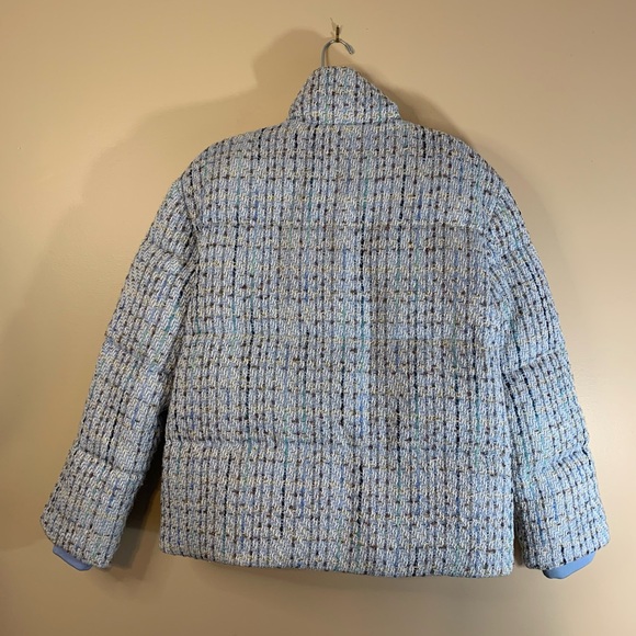 Express light blue tweed puffer short jacket/coat - Picture 11 of 13